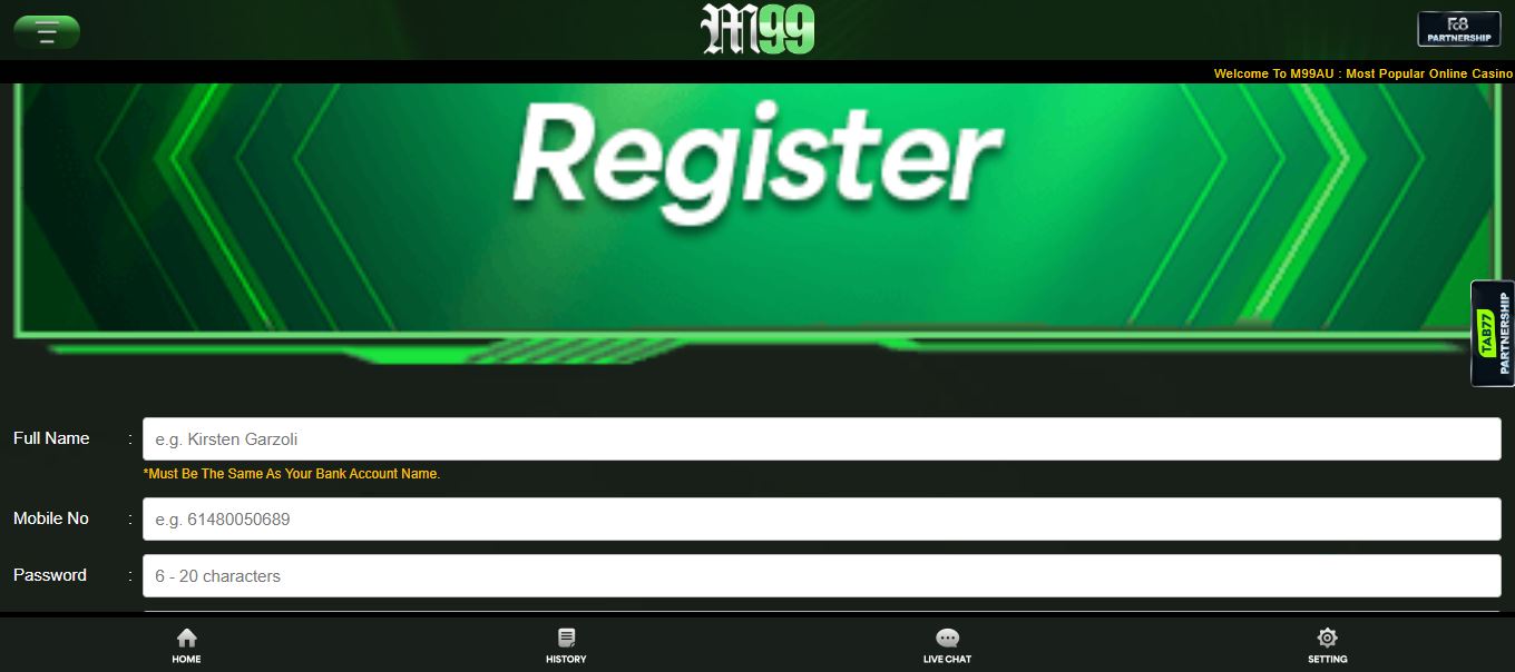 Complete registration form with mobile number and password